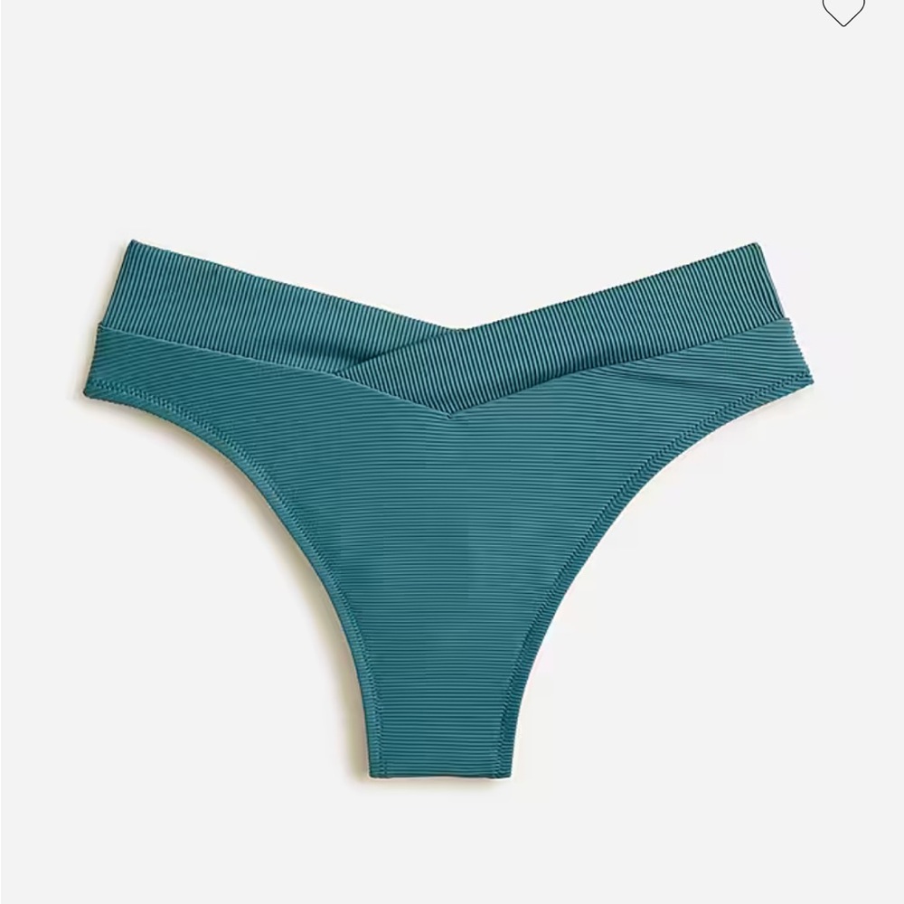 NWT J Crew large green ribbed cross front cheeky bikini bottom swim beach travel
